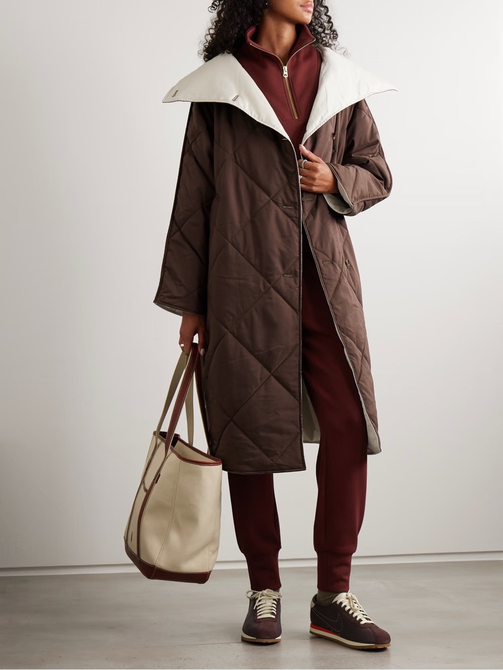Varley Annalise Reversible Wrap Coat deep mahogany